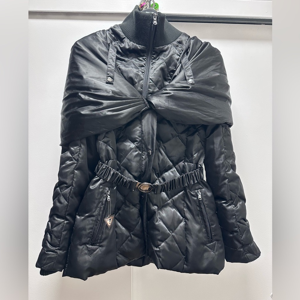 Guess Chic Black Women's Hooded Quilted Puffer Jacket filled with duck Down